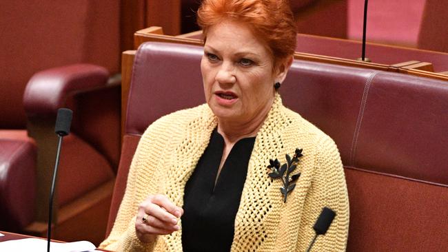 Pauline Hanson in the Senate yesterday. Picture: AAP