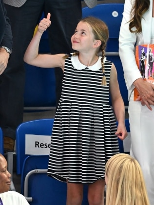 Princess Charlotte gives her dad the thumbs up. Picture: Getty Images