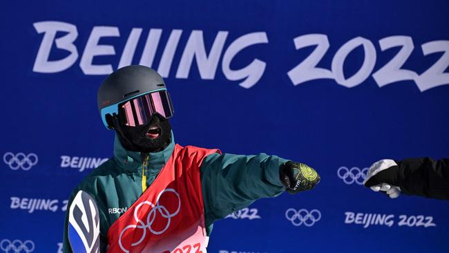 Tess Coady reacts after he incredible jump. Picture: AFP