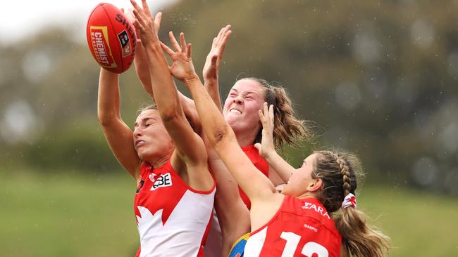 The Swans spoil each other on Saturday. Picture: Mark Kolbe/Getty Images