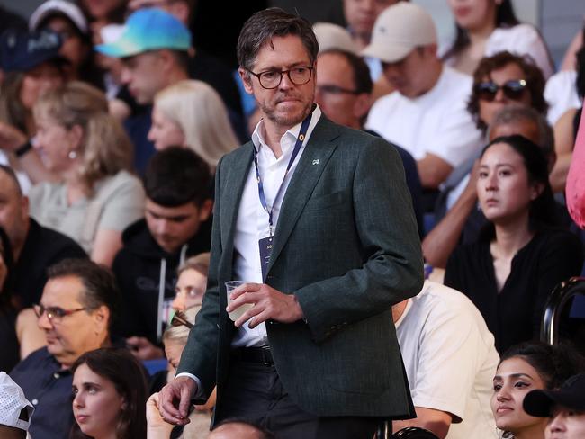 Nick Reece watches Aryna Sabalenka on Day 1 of the Australian Open. Picture: Mark Stewart