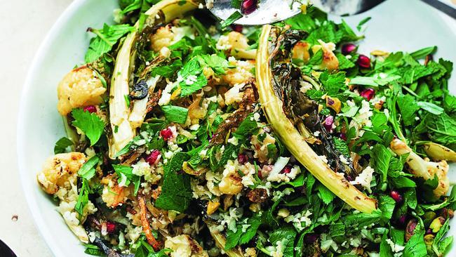 Cauliflower, pomegranate and pistachio salad by Ottolenghi.