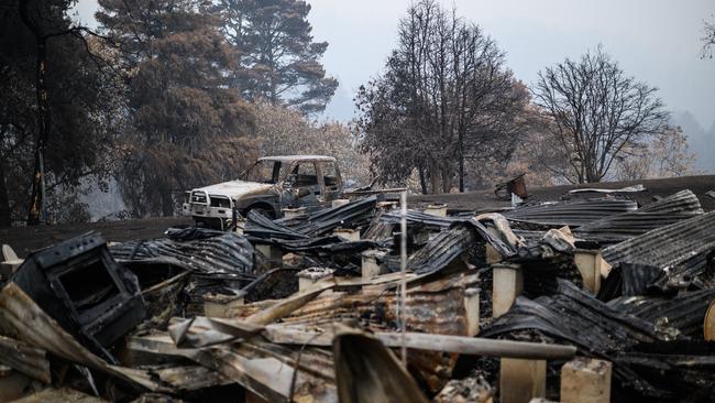 The burnt-out remains of the home Gary Henderson and Sara Tilling once owned in Cobargo. Picture: AAP