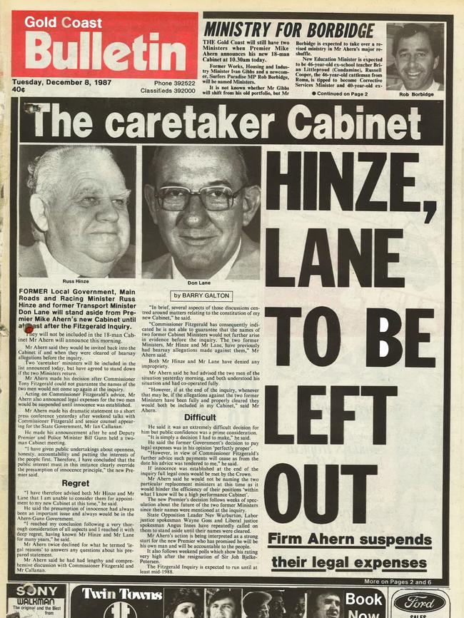 Russ Hinze was kicked out of Cabinet while Rob Borbidge was in line for promotion.