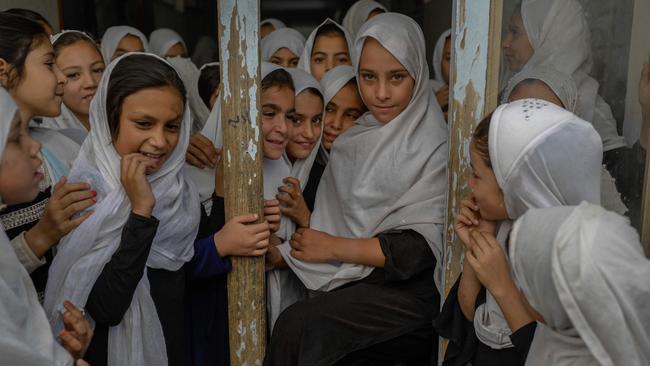 Girls at a school in Kandahar, southern Afghanistan, late last month. Picture: AFP