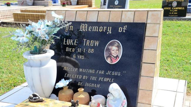 Ingham boy Luke Trow, aged just six, was beaten to death in horrific circumstances by double murderer Frank Leslie Burrows in 1988. The Ingham community rallied around to help pay for Luke's grave in the New Ingham Cemetery, Hinchinbrook. Picture: CAMERON BATES