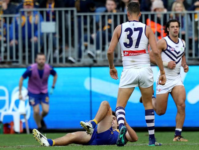 Michael Johnson sought retribution on Eagle Andrew Gaff. Pic: AAP