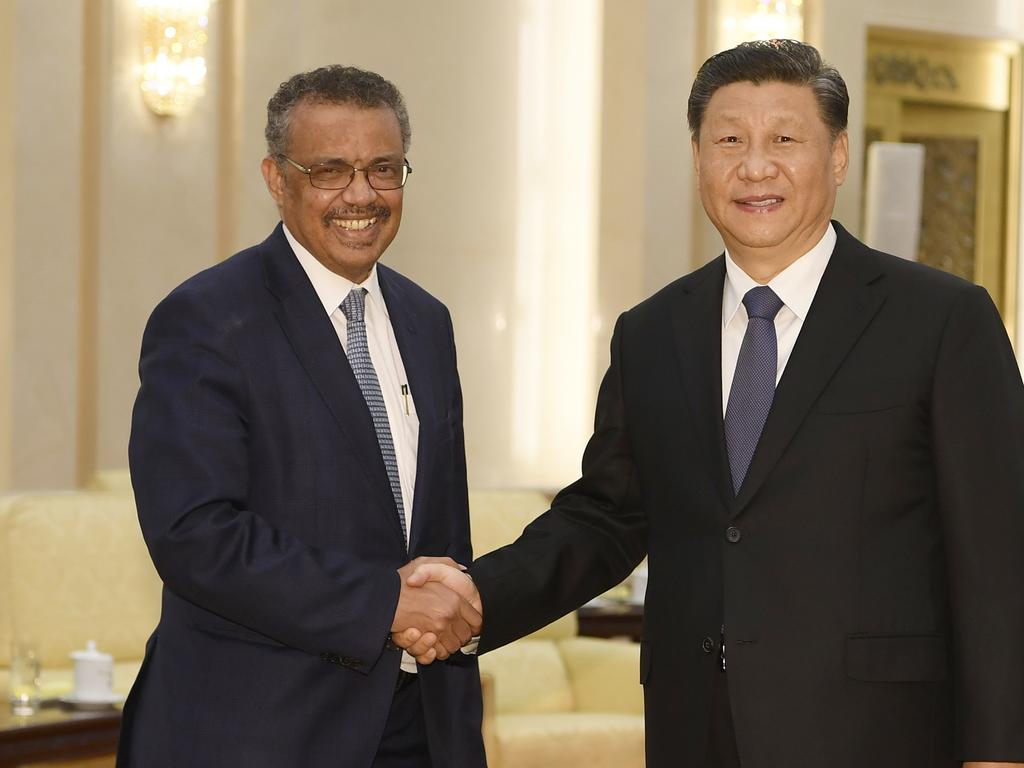 World Health Organisation director general Tedros Adhanom Ghebreyesus with Chinese President Xi Jinping in January. Picture: Naohiko Hatta / AFP.