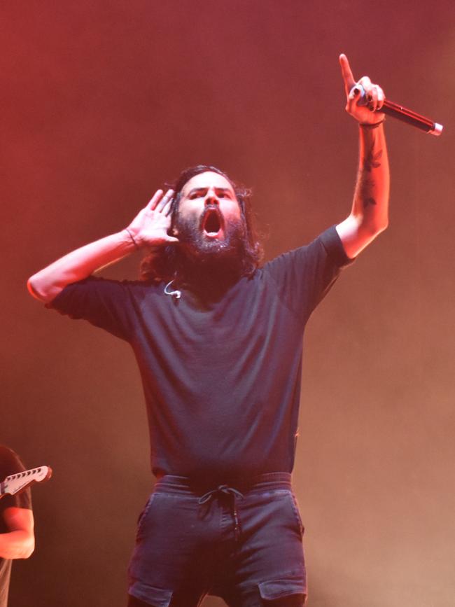 Marcus Bridge amps up the crowd at Full Tilt Festival in Melbourne, March 26 2022. Picture: Kiel Egging.