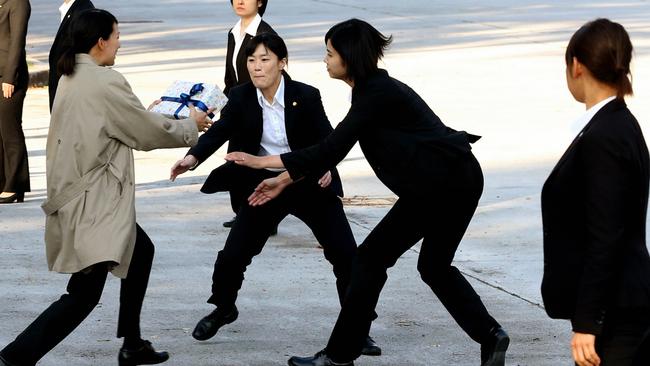 Female riot police officers are deployed to guard female VIPs, such as Ivanka Trump adviser to US President Donald Trump, who is in Japan ahead of her father's visit from November 2. They carried out drills (pictured) earlier in the week. Picture: The Asahi Shimbun via Getty Images.