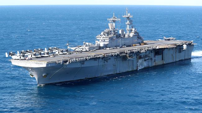 The USS Wasp off the coast of Queensland during Exercise Talisman Sabre 2019. Picture: Peter Wallis