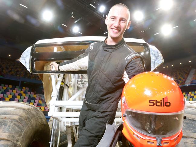 Michael Xuereb driver of Devils Taxi, part of WorldÃs newest Monster Truck DEVILS TAXI revealed for Brisbane Monster Truck Mania, at Brisbane Entertainment Centre, Boondall, on Tuesday 14th June 2022 - Photo Steve Pohlner