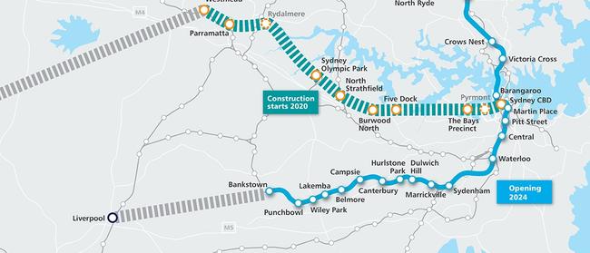 The planned Sydney Metro map, including the Southwest line.