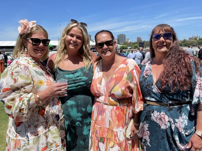 Michelle, Tyla, Tnsh and Tracey at the 2024 Oaks Day. Picture: Himangi Singh.