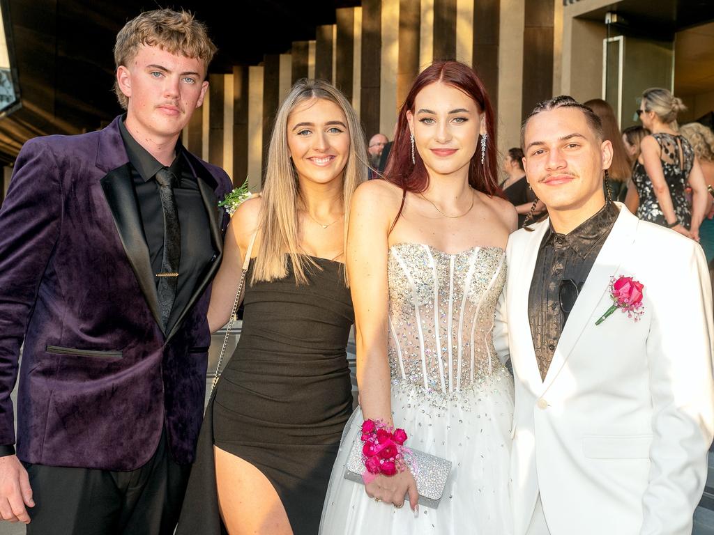 Matt Guy, Ruby stockwell, Eva Van Es-Maczkowiack and Jackson Palmer at Mackay Christian College Graduation dinner, Thursday 16 November 2023 Picture:Michaela Harlow