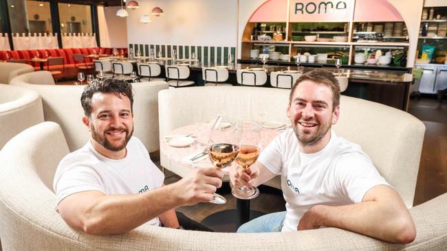 Callum Hann and Themis Chryssidis in their new restaurant Roma in Adelaide’s CBD. Picture: Russell Millard Photography