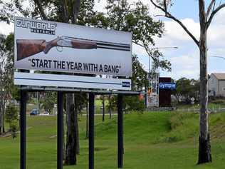 Big Gunworld Australia sign at the southern entrance to Gympie. Picture: Scott Kovacevic