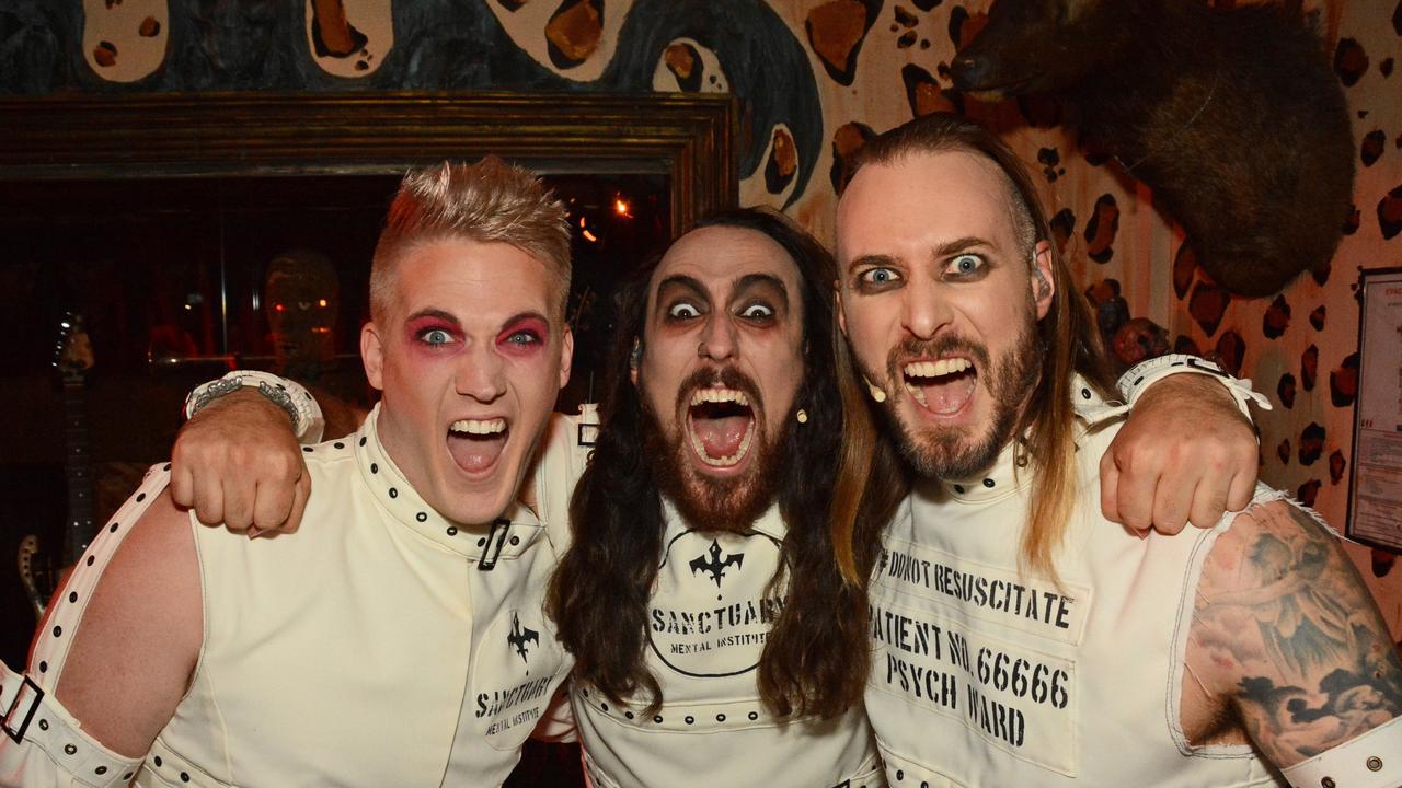 Scott Lazarevich, Lachlan Neale and Nick Jeffery at opening night of ‘Sanctuary’ at Dracula’s Cabaret, Broadbeach. PIC: (c) Regina King