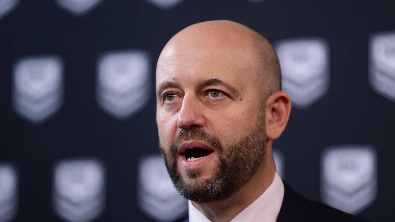 NRL CEO Todd Greenberg speaks to the media