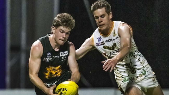 Ethan Bowden playing for St Mary's against PINT in the 2022-23 NTFL season. Picture: Patch Clapp / AFLNT Media