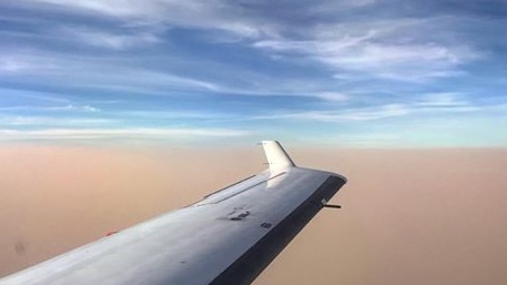 Haze seen on a RFDS flight while flying between Port Lincoln and Adelaide. Picture: Edward Fargher