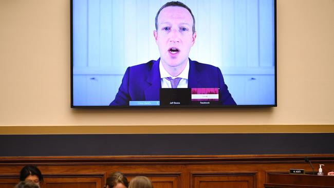 Facebook CEO Mark Zuckerberg testifies before the House Judiciary Subcommittee on Antitrust, Commercial and Administrative Law on "Online Platforms and Market Power" in July. The social network is being sued by the FTC. Picture: AFP