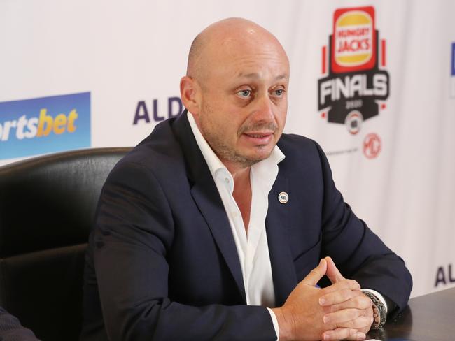 NBL Owner and Executive Chairman Larry Kestelman during a press conference in Melbourne, Thursday, March 19, 2020. (AAP Image/David Crosling) NO ARCHIVING