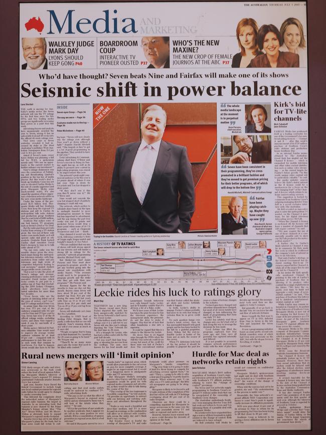 Front page of media with an article on her late husband David Leckie.