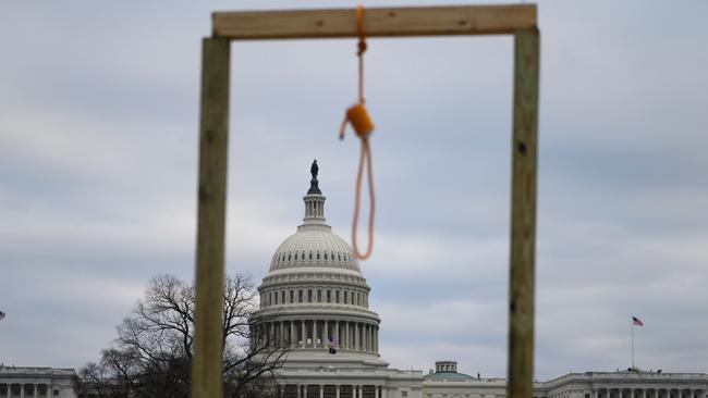 A noose is seen on makeshift gallows the day insurrectionists overran the US Capitol in Washington DC. Picture: AFP