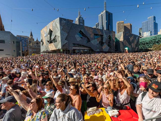 The huge crowd at Federation Square. Picture: Jason Edwards