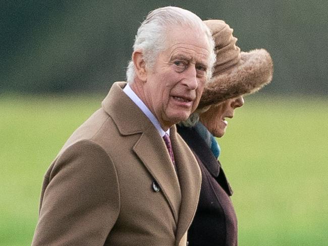 King Charles III and Queen Camilla arrive to attend a Sunday church service at St Mary Magdalene Church in Sandringham, Norfolk. Picture date: Sunday February 4, 2024. (Photo by Joe Giddens/PA Images via Getty Images)