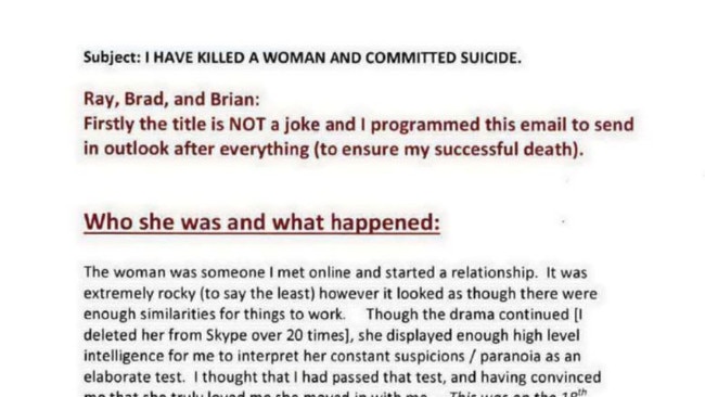 Adam Margolis sent a 12-page email to three acquaintances, which he scheduled to send after he intended to be dead after a suicide attempt following his fatal strangulation of his girlfriend Mai Vang. Picture: Supplied