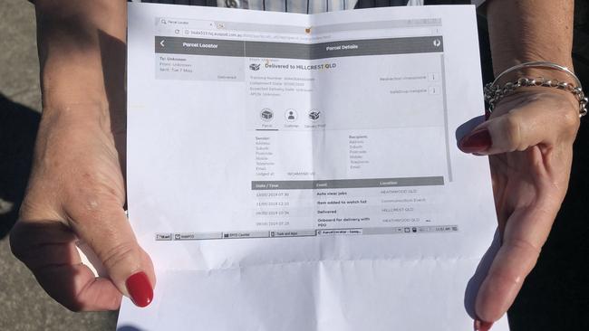 Mrs Murray’s email showing the parcel was tracked from Melbourne to Queensland.