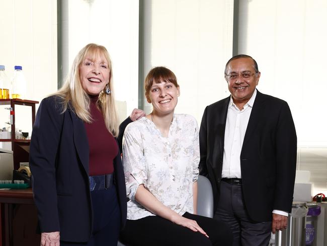 Ukrainian refugee Iryna Zaiets (centre) with founders of EnGeneIC Jennifer MacDiarmid and Himanshu Brambhatt. Picture: Richard Dobson