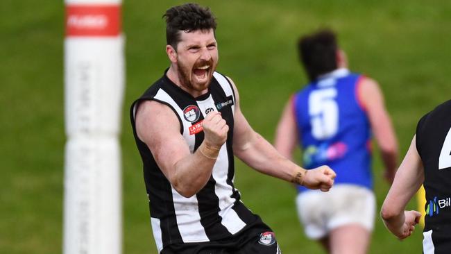 Jesse Donaldson celebrates a goal for Montmorency. Picture: Nathan McNeill