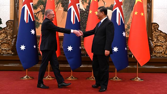 Mr Albanese and Xi Jinping in Beijing on Monday. Picture: AAP