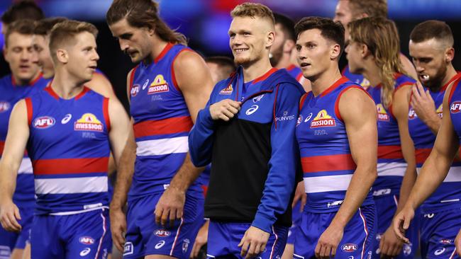 AFL Round 10. 22/05/2021.  Western Bulldogs vs St Kilda at Marvel Stadium.  Bulldog Adam Treloar at half time   .  Pic: Michael Klein