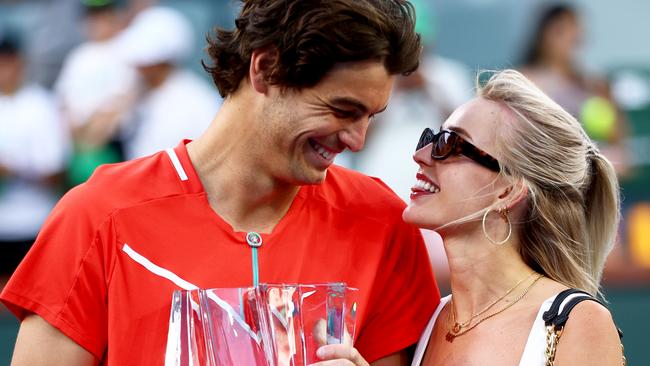 The couple after Fritz won the 2022 Indian Wells. Photo by Clive Brunskill/Getty Images