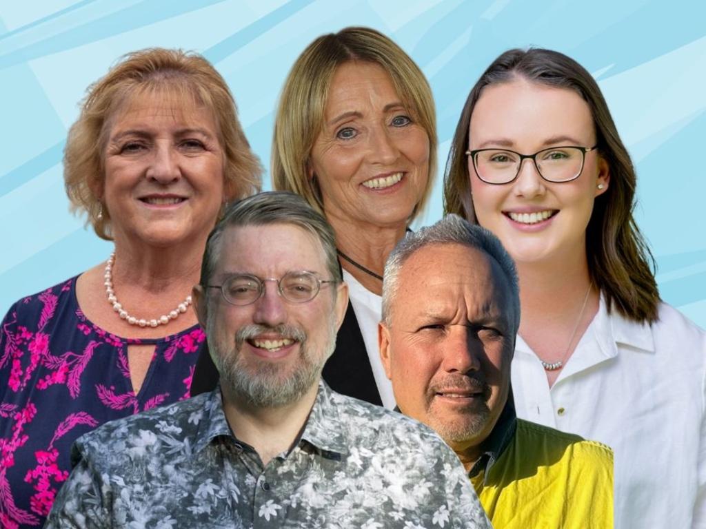 Capricornia Federal Election 2025 candidates (left to right) sitting LNP MP Michelle Landry, The Greens Mick Jones, Pauline Hanson’s One Nation Cheryl Kempton, Trumpet of Patriots Stephen Andrew and Australian Labor Party’s Emily Mawson.