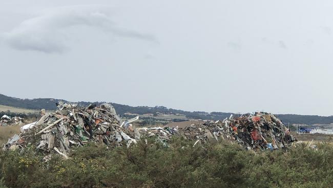 An illegal stockpile of industrial rubbish in Newbridge estate in Wallan. Picture: Anthony Piovesan