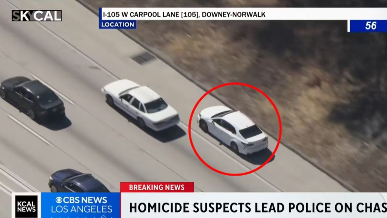 The trio fled the scene before being captured by police. Picture: CBS News LA. Picture: CBS News LA