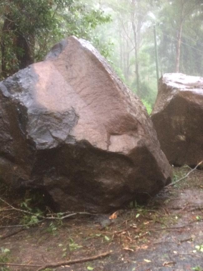 Police photos of Tamborine Mountain Road at Mount Tamborine is closed after a serious landslide during extreme weather on the Gold Coast. Photo: QLD Police