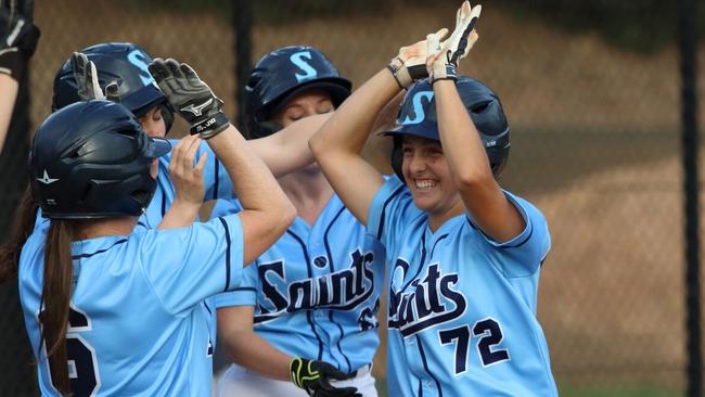 Sturt women’s baseballers celebrate winning the title last week. Picture: Jeff Nicholas