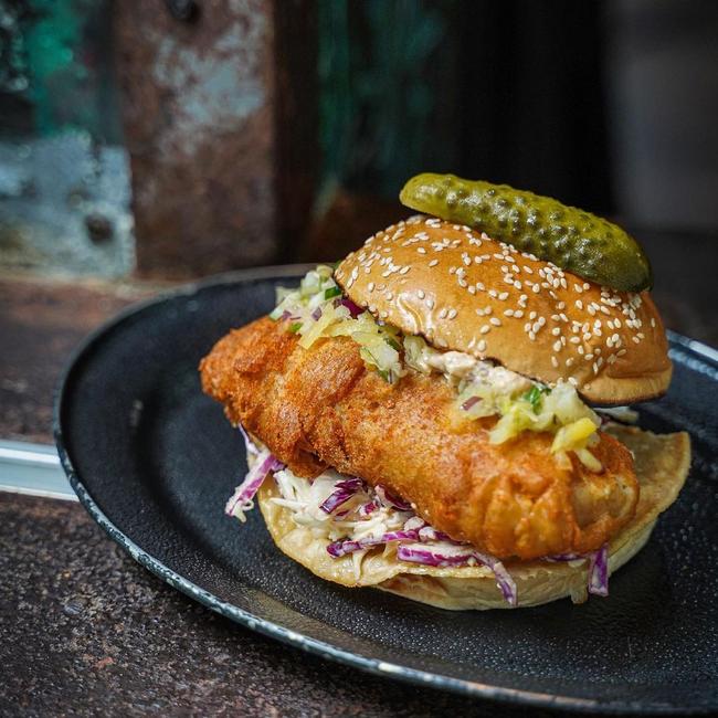 The temps dropped but their Baja Fish Taco Burger will remind you of warmer times. Picture: Ze Pickle