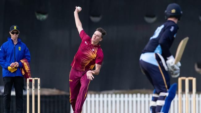 Josh Kann in action for Queensland at the 2018 National Under-19 Cricket Championships in Adelaide. Picture: Brody Grogan/Cricket Australia