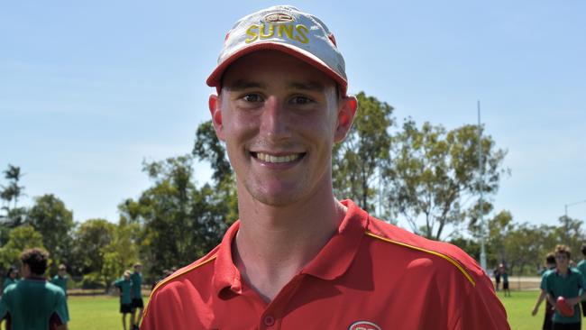 Gold Coast Suns AFL player Sam Clohesy at a training session held on O'Loughlin Catholic College grounds for middle school students. Picture: Sierra Haigh