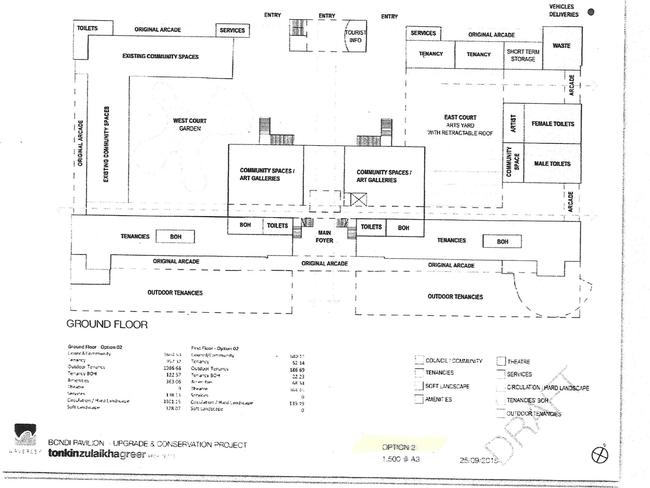 The option two downstairs floor plan drawing for the upgrade of Bondi Pavilion.