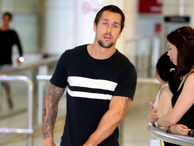 Mitchell Pearce at Sydney Airport after his stint in rehabilitation in Thailand. Picture Gregg Porteous