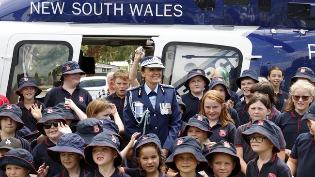 Excitement abounds as the kids of Boorowa meet police horses and check out the PolAir helicopter. Picture: Jonathan Ng