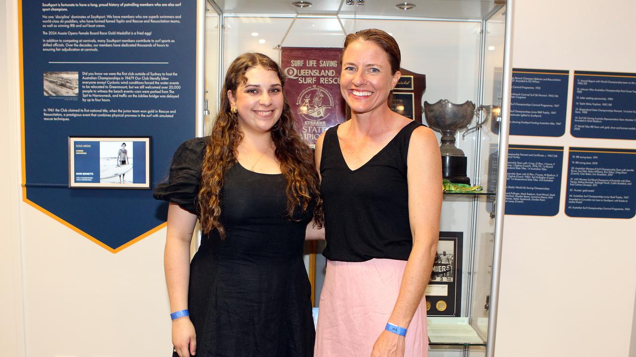 Southport SLSC 100th birthday celebrations. Julia Allison (curator) with Mae Hillson-Taylor who wrote the exhibition. 19 October 2024 Main Beach Picture by Richard Gosling